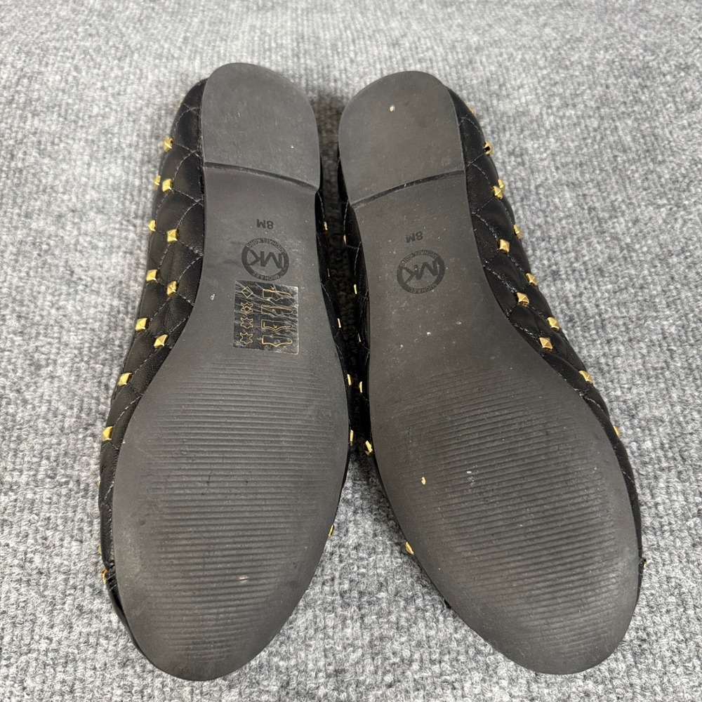 Michael Kors Size 8M Quilted Studded Flat Black Leather Gold Beads 40R3QUFP2L - Picture 7 of 8